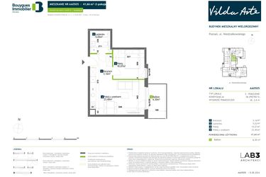 Rzut - Mieszkanie na sprzedaż 2 pokoje o powierzchni 41,66 m² - numer AA0505 w Vilda Arte