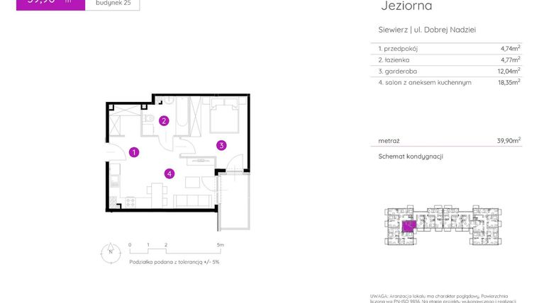 Rzut - Mieszkanie na sprzedaż 1 pokój o powierzchni 39,9 m² - numer 25.A.2.4 w Murapol Siewierz Jeziorna bud. 25 i 26