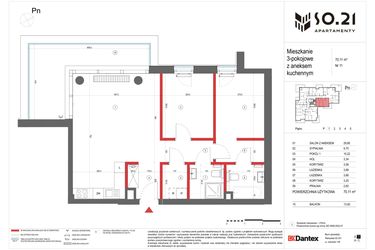 Rzut - Mieszkanie na sprzedaż 3 pokoje o powierzchni 70,11 m² - numer 11 w SO.21