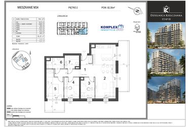 Rzut - Mieszkanie na sprzedaż 1 pokój o powierzchni 82,35 m² - numer M34 w Dzielnica Kielczanka etap III