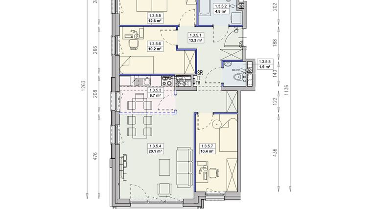 Rzut - Mieszkanie na sprzedaż 4 pokoje o powierzchni 80 m² - numer M25b 1/3/5/4k w Olimpia Port
