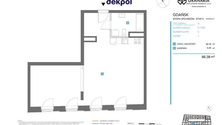 Rzut - Mieszkanie na sprzedaż 1 pokój o powierzchni 66,38 m² - numer 5.1.205 w Granaria
