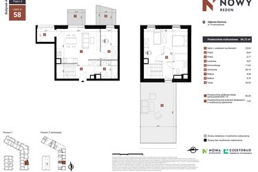 Rzut - Mieszkanie na sprzedaż 3 pokoje o powierzchni 84,72 m² - numer A58 w Nowy Reden