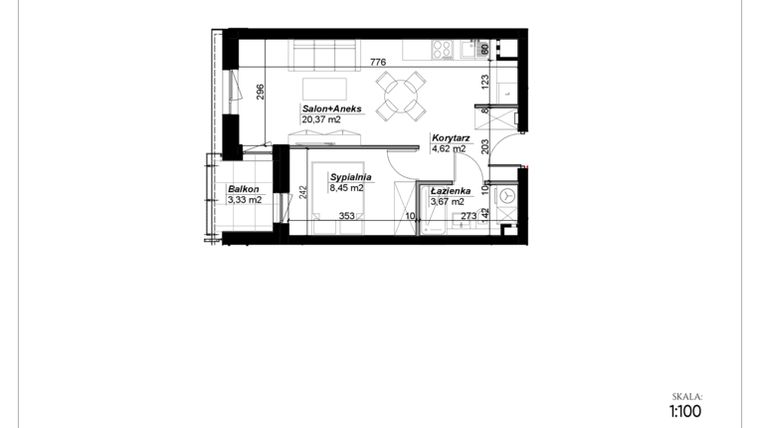 Rzut - Mieszkanie na sprzedaż 2 pokoje o powierzchni 37,11 m² - numer C.35 w Narcyzowe Wzgórza II