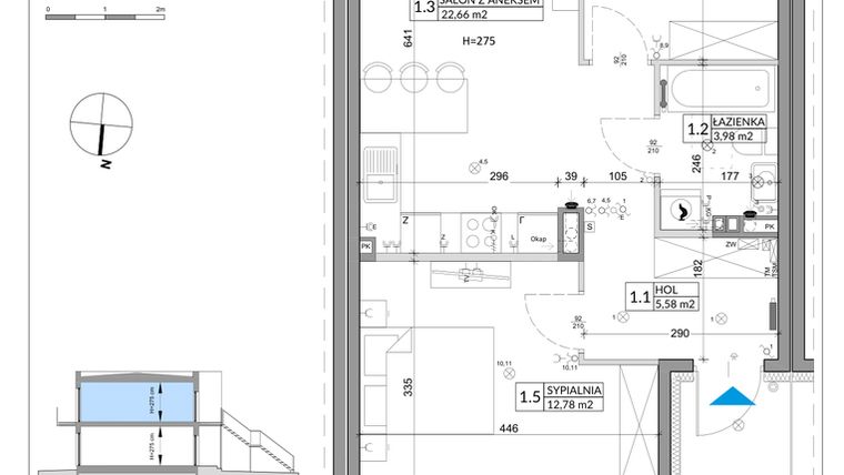 Rzut - Mieszkanie na sprzedaż 3 pokoje o powierzchni 56,89 m² - numer 67B w Osiedle Młodych etap X