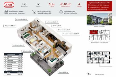 Rzut - Mieszkanie na sprzedaż 4 pokoje o powierzchni 65,82 m² - numer 24 w Tęczowy Zakątek