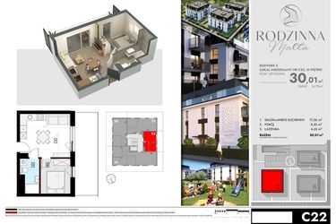 Rzut - Mieszkanie na sprzedaż 2 pokoje o powierzchni 30,01 m² - numer C22 w Rodzinna Malta