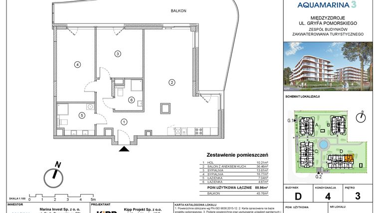 Rzut - Mieszkanie na sprzedaż 3 pokoje o powierzchni 89,64 m² - numer D4.07 w Aquamarina 3