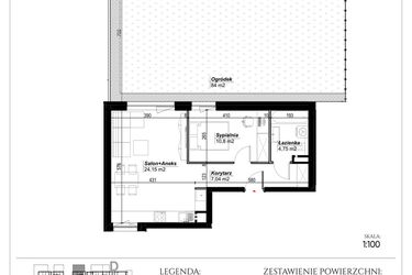 Rzut - Mieszkanie na sprzedaż 2 pokoje o powierzchni 46,74 m² - numer D.1 w Narcyzowe Wzgórza II