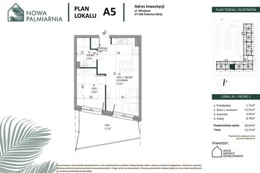 Rzut - Mieszkanie na sprzedaż 2 pokoje o powierzchni 35,97 m² - numer A05 w Nowa Palmiarnia