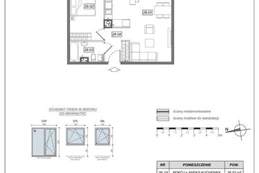 Rzut - Mieszkanie na sprzedaż 2 pokoje o powierzchni 47,94 m² - numer 7.A.28 w Urzeka bud. 6 i 7
