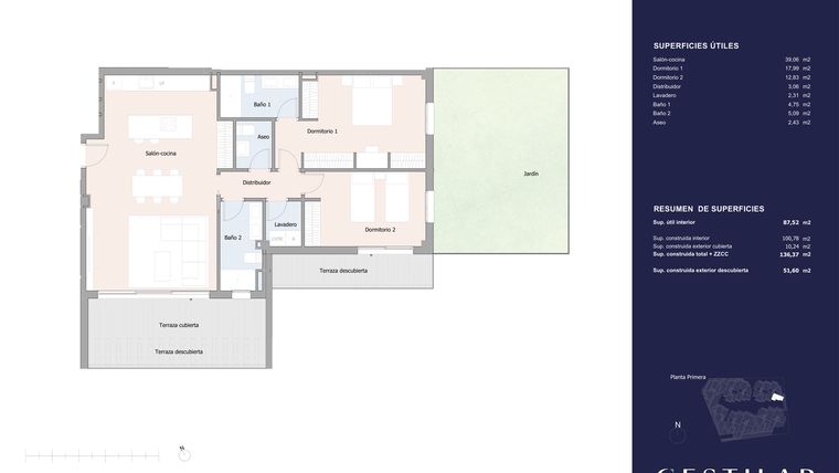 Rzut - Mieszkanie na sprzedaż 2 pokoje o powierzchni 100,78 m² - numer 61C w Isla Bela
