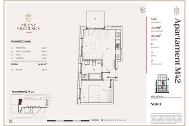 Rzut - Mieszkanie na sprzedaż 2 pokoje o powierzchni 34,98 m² - numer D.42 w Młyny Mogilska