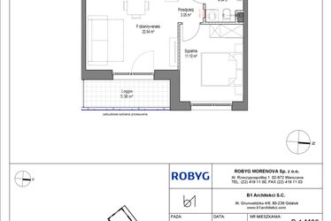 Rzut - Mieszkanie na sprzedaż 2 pokoje o powierzchni 39,03 m² - numer B.1M06 w Leszczyńskich 2