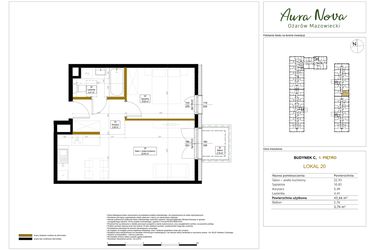 Rzut - Mieszkanie na sprzedaż 2 pokoje o powierzchni 43,66 m² - numer 20 w Aura Nova etap II