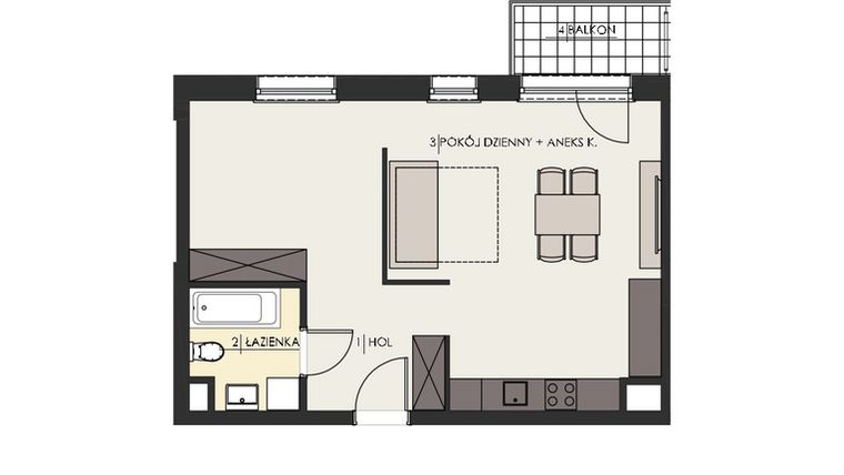 Rzut - Mieszkanie na sprzedaż 2 pokoje o powierzchni 47,17 m² - numer 17 w Osiedle Platinum III