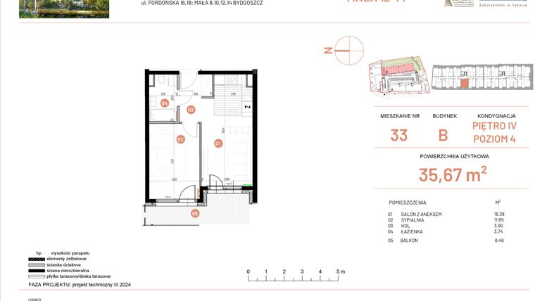 Rzut - Mieszkanie na sprzedaż 2 pokoje o powierzchni 35,67 m² - numer 12.33 w Osiedle Nowe Horyzonty etap III