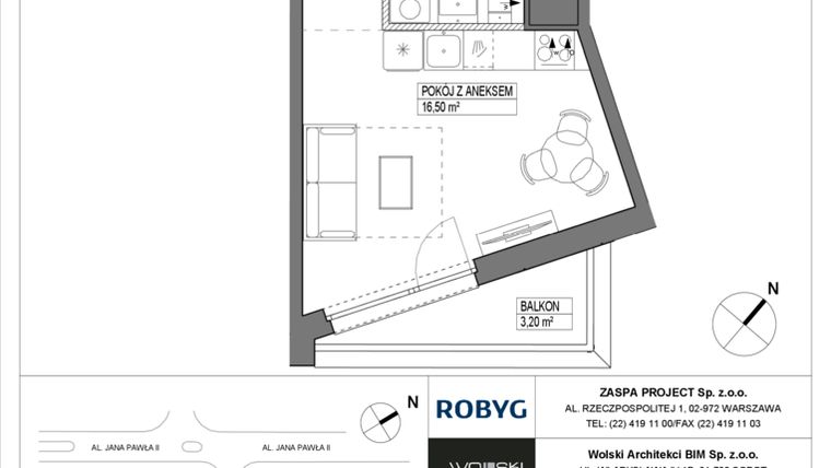 Rzut - Mieszkanie na sprzedaż 1 pokój o powierzchni 28,1 m² - numer A1M15 w Pas Startowy bud. A i B