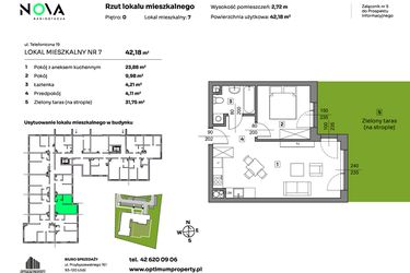 Rzut - Mieszkanie na sprzedaż 2 pokoje o powierzchni 42,18 m² - numer 7 w Nova Radiostacja