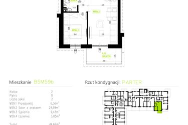 Rzut - Mieszkanie na sprzedaż 2 pokoje o powierzchni 44,62 m² - numer B5M59b w Osiedle Natura Park etap II