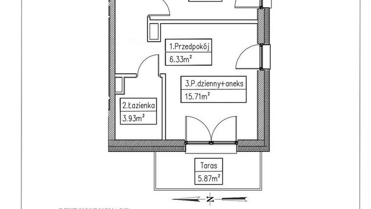 Rzut - Mieszkanie na sprzedaż 2 pokoje o powierzchni 34,46 m² - numer 7 w Działkowa 68