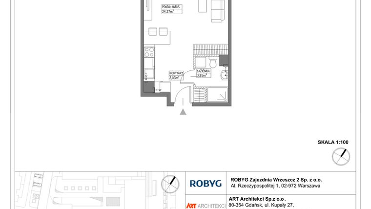 Rzut - Mieszkanie na sprzedaż 1 pokój o powierzchni 31,25 m² - numer E.6M15 w Nowa Wałowa bud. E