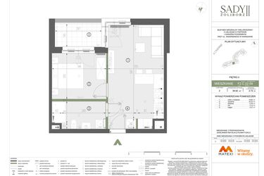 Rzut - Mieszkanie na sprzedaż 2 pokoje o powierzchni 38,82 m² - numer F2.C.02.04 w Sady Żoliborz II
