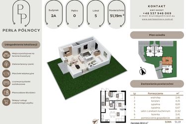 Rzut - Mieszkanie na sprzedaż 3 pokoje o powierzchni 51,19 m² - numer 5 w Perła Północy etap 1