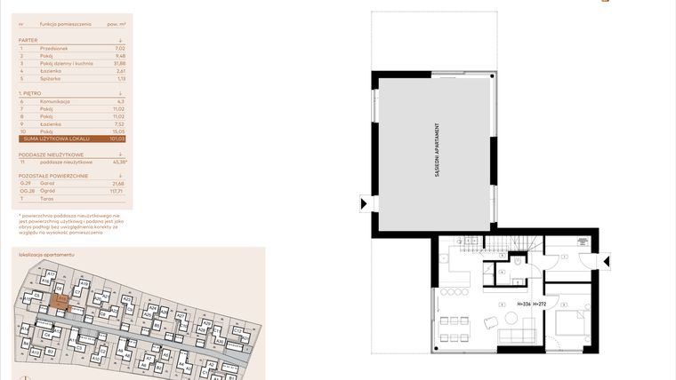 Rzut - Mieszkanie na sprzedaż 5 pokoi o powierzchni 101,03 m² - numer A18 w Kosocicka Ambient