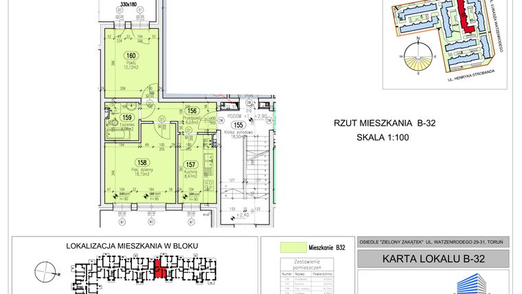 Rzut - Mieszkanie na sprzedaż 2 pokoje o powierzchni 46,86 m² - numer B-32 w Osiedle Zielony Zakątek - Jar