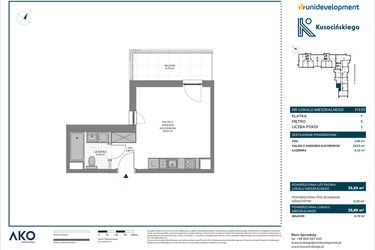 Rzut - Mieszkanie na sprzedaż 1 pokój o powierzchni 25,89 m² - numer F/133 w Kusocińskiego - Budynek B