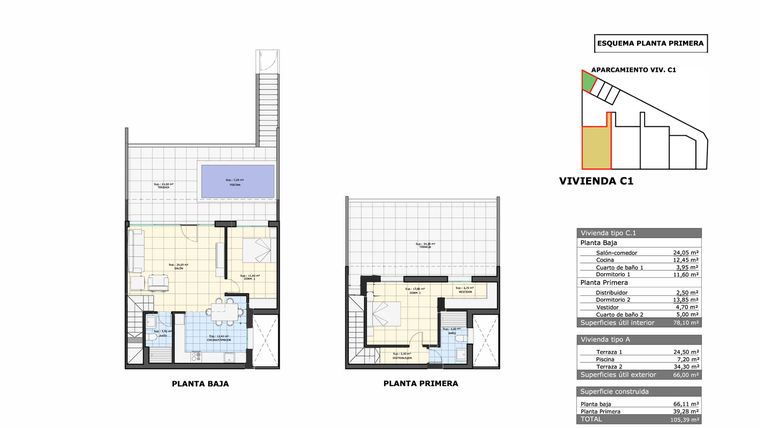 Rzut - Dom na sprzedaż 2 pokoje o powierzchni 105,4 m² - numer 5 w Domy w Pilar de la Horadada - 48809471