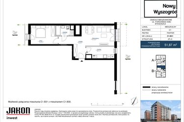 Rzut - Mieszkanie na sprzedaż 2 pokoje o powierzchni 51,87 m² - numer C1.B31 w Nowy Wyszogród etap II