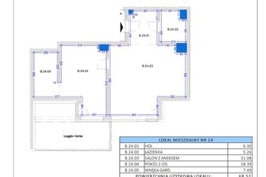 Rzut - Mieszkanie na sprzedaż 2 pokoje o powierzchni 68,52 m² - numer B.24 w Gaja Park
