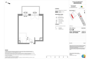 Rzut - Mieszkanie na sprzedaż 1 pokój o powierzchni 34,36 m² - numer C.1.29 w My Forest - Apartamenty inwestycyjne
