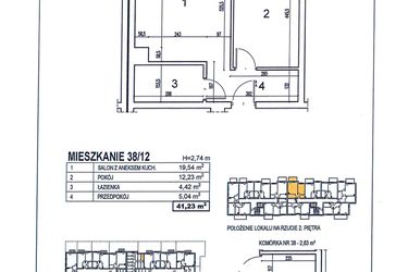 Rzut - Mieszkanie na sprzedaż 2 pokoje o powierzchni 41,23 m² - numer 38/12 w Osiedle Jodłowa bud. D
