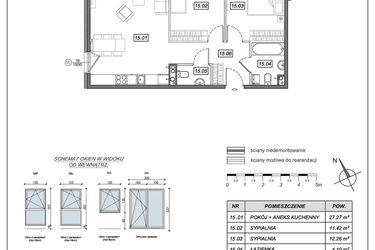 Rzut - Mieszkanie na sprzedaż 3 pokoje o powierzchni 65,02 m² - numer 5.A.15 w Nowe Południe bud. 5
