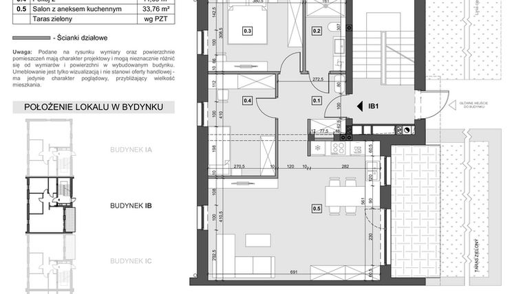 Rzut - Mieszkanie na sprzedaż 4 pokoje o powierzchni 69,25 m² - numer IB1 w Wzgórze Zelwerowicza