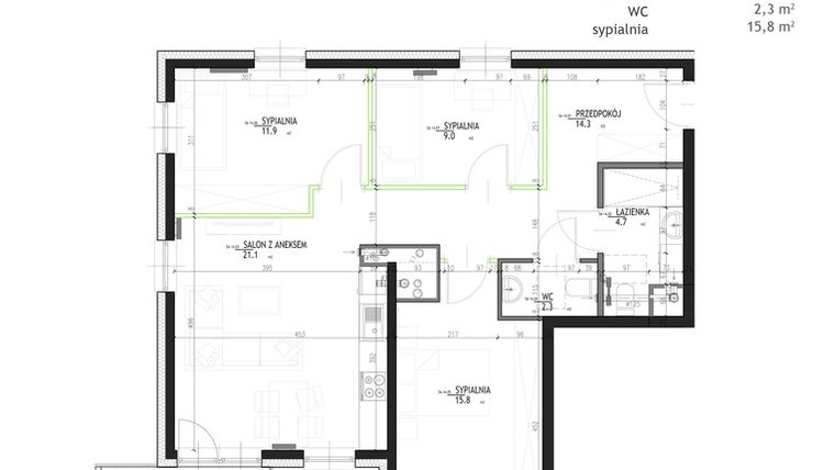 Rzut - Mieszkanie na sprzedaż 4 pokoje o powierzchni 81,9 m² - numer 5.14 w Rąbin Park Etap III