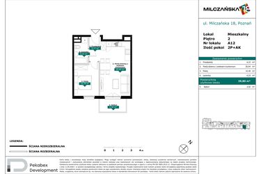 Rzut - Mieszkanie na sprzedaż 2 pokoje o powierzchni 39,8 m² - numer A12 w Milczańska 18