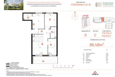 Rzut - Mieszkanie na sprzedaż 4 pokoje o powierzchni 66,48 m² - numer 16.11 w Osiedle Nowe Horyzonty etap II