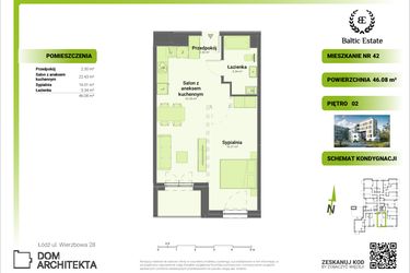 Rzut - Mieszkanie na sprzedaż 2 pokoje o powierzchni 46,08 m² - numer 02.M.42 w Dom Architekta