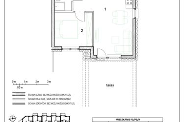 Rzut - Mieszkanie na sprzedaż 2 pokoje o powierzchni 36,69 m² - numer F1/P1/9 w Osiedle Jodłowa bud. F