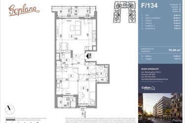 Rzut - Mieszkanie na sprzedaż 3 pokoje o powierzchni 79,35 m² - numer F134 w Goplana budynek F