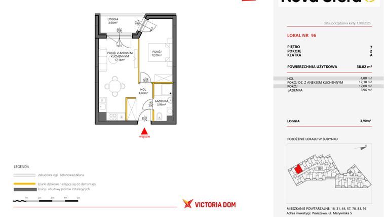 Rzut - Mieszkanie na sprzedaż 2 pokoje o powierzchni 38,02 m² - numer 96 w Miasteczko Nova Sfera 5