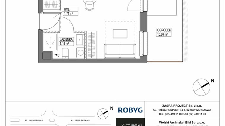 Rzut - Mieszkanie na sprzedaż 1 pokój o powierzchni 28,02 m² - numer B0M06 w Pas Startowy bud. A i B