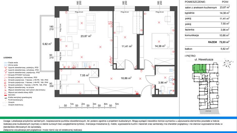 Rzut - Mieszkanie na sprzedaż 4 pokoje o powierzchni 72,03 m² - numer M7A w Leśne Tarasy etap IIIA