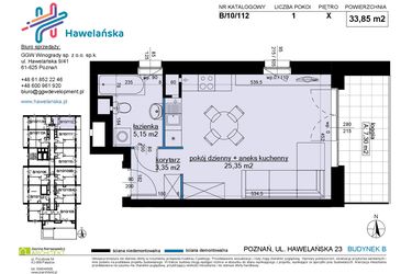 Rzut - Mieszkanie na sprzedaż 1 pokój o powierzchni 33,85 m² - numer B/10/112 w Osiedle Hawelańska etap III - bud. B