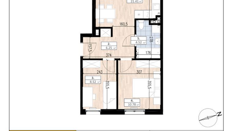 Rzut - Mieszkanie na sprzedaż 3 pokoje o powierzchni 51,48 m² - numer A2/0/3 w ACCANTO