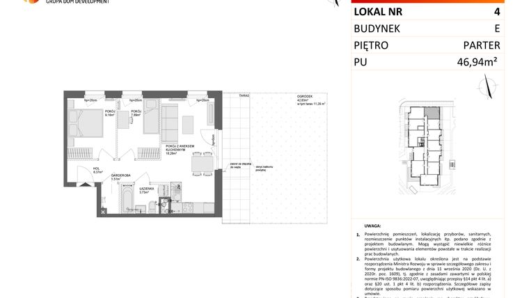 Rzut - Mieszkanie na sprzedaż 3 pokoje o powierzchni 47,5 m² - numer E.4 w Osiedle Synteza etap IV